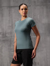 Shadow Teal Nylon Lycra Round Neck T-Shirt For Women