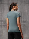 Shadow Teal Nylon Lycra Round Neck T-Shirt For Women