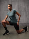 Shadow Teal Nylon Lycra Round Neck T-Shirt For Women