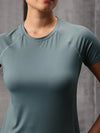 Shadow Teal Nylon Lycra Round Neck T-Shirt For Women