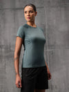 Shadow Teal Nylon Lycra Round Neck T-Shirt For Women