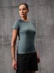 Shadow Teal Nylon Lycra Round Neck T-Shirt For Women
