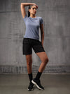 Slate Blue Vapo Knit Round Neck T-Shirt For Women
