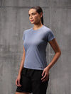 Slate Blue Vapo Knit Round Neck T-Shirt For Women