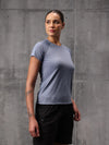 Slate Blue Vapo Knit Round Neck T-Shirt For Women