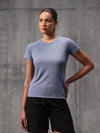 Slate Blue Vapo Knit Round Neck T-Shirt For Women