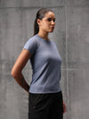 Slate Blue Vapo Knit Round Neck T-Shirt For Women