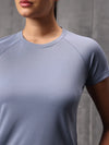 Slate Blue Vapo Knit Round Neck T-Shirt For Women