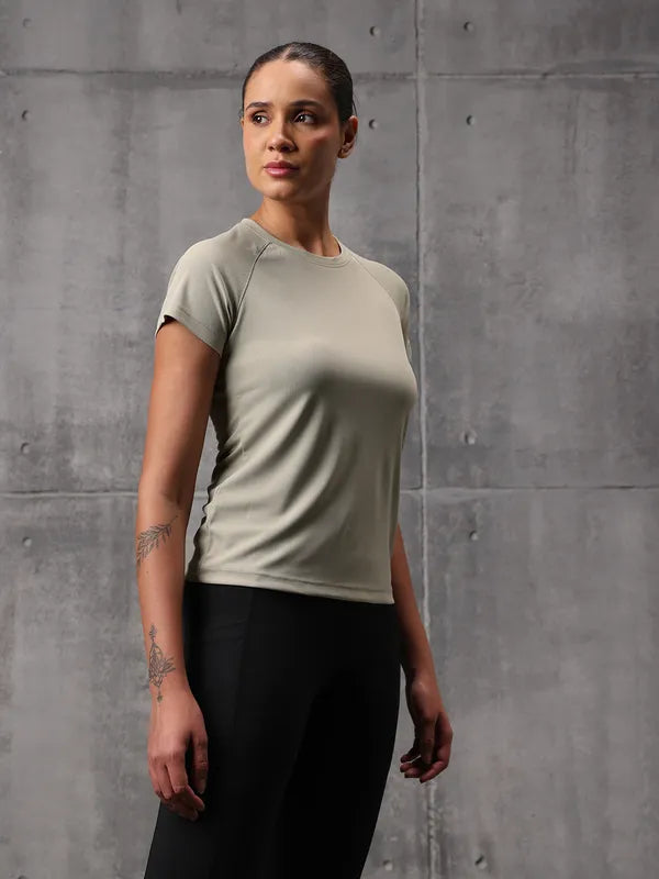 Desert Sage Vapo Knit Round Neck T-Shirt For Women
