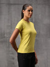 Neo-Volty Yellow Nylon Lycra Round Neck T-Shirt For Women