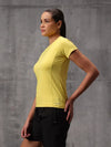 Neo-Volty Yellow Nylon Lycra Round Neck T-Shirt For Women