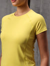 Neo-Volty Yellow Nylon Lycra Round Neck T-Shirt For Women