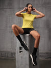 Neo-Volty Yellow Nylon Lycra Round Neck T-Shirt For Women