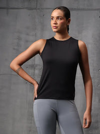 Black Nylon Lyra Tank Top For Women