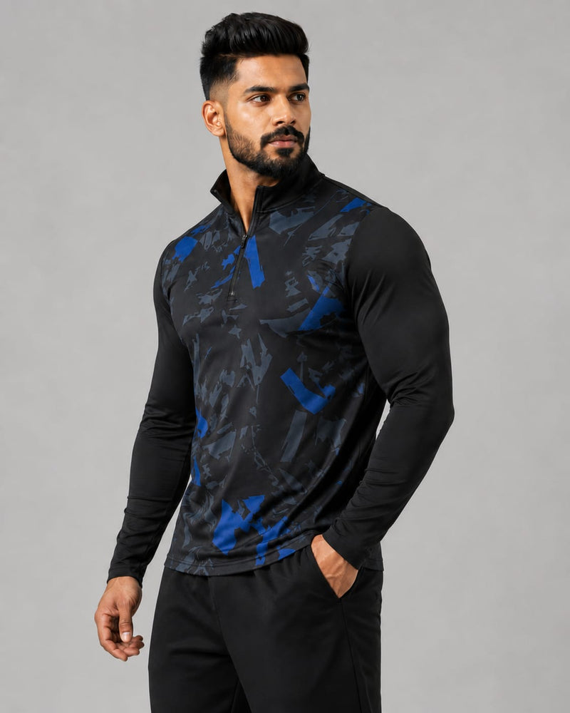 Men’s Zyrex Cobalt Blue Camo Full-Sleeve Sports T-Shirt
