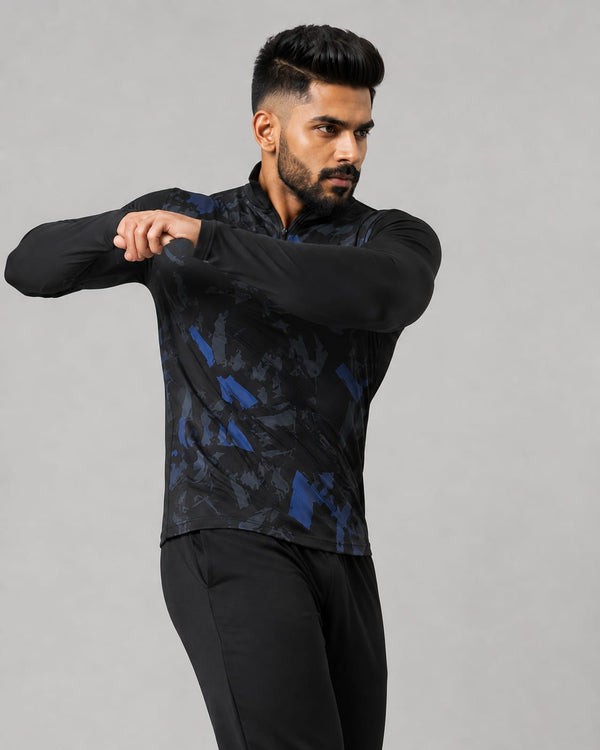 Men’s Zyrex Cobalt Blue Camo Full-Sleeve Sports T-Shirt