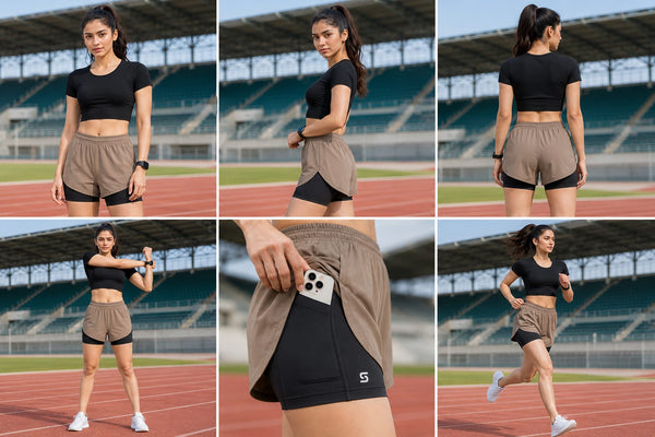 Women's Apple Tighty Shorts - Mocha Beige / Black