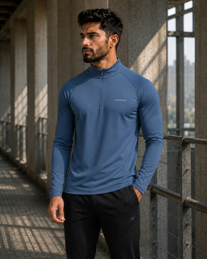 Men's Half Zipper - Spider - Steel Blue