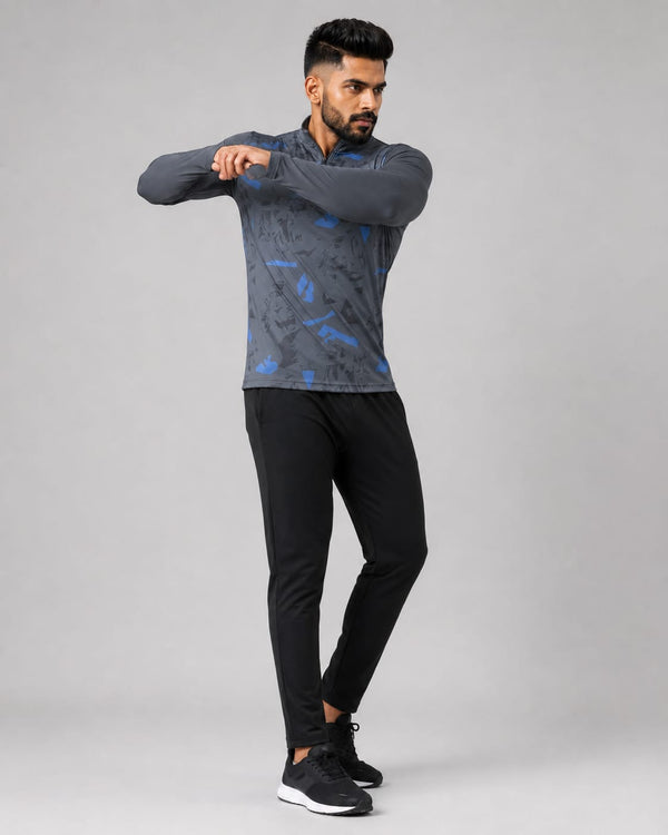 Men’s Zyrex Graphite Blue Camo Full-Sleeve Sports T-Shirt