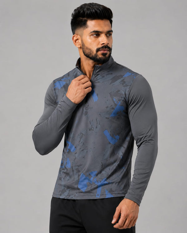 Men’s Zyrex Graphite Blue Camo Full-Sleeve Sports T-Shirt