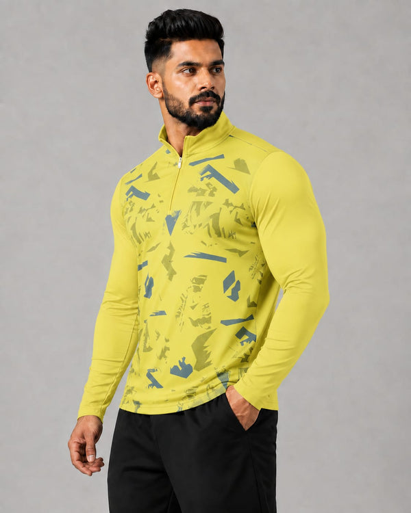 Sportcheck Men’s Zyrex Lime Yellow Camo Full-Sleeve Sports T-Shirt