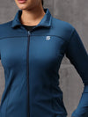 Blue Lycra Dryfit 4-Way Zipper Jacket For Women