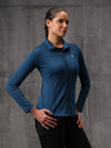 Blue Lycra Dryfit 4-Way Zipper Jacket For Women