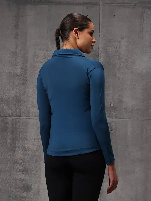 Blue Lycra Dryfit 4-Way Zipper Jacket For Women