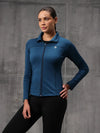 Blue Lycra Dryfit 4-Way Zipper Jacket For Women