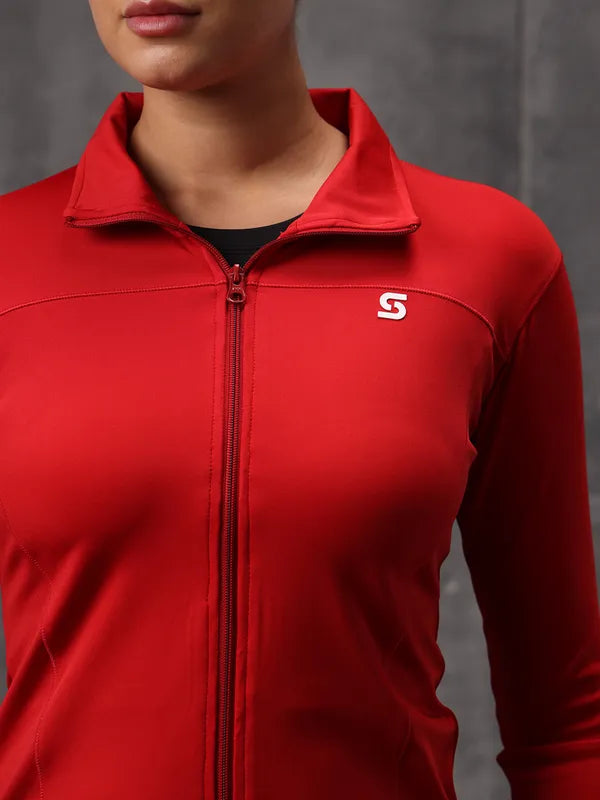 Red Lycra Dryfit 4-Way Zipper Jacket For Women