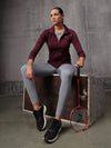 Merlot Red Lycra Dryfit 4-Way Zipper Jacket For Women