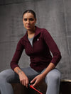 Merlot Red Lycra Dryfit 4-Way Zipper Jacket For Women
