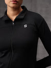 Black Lycra Dryfit 4-Way Zipper Jacket For Women