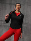 Black Lycra Dryfit 4-Way Zipper Jacket For Women