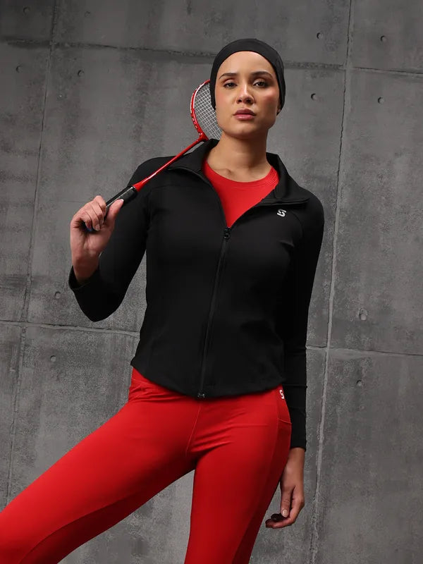 Black Lycra Dryfit 4-Way Zipper Jacket For Women
