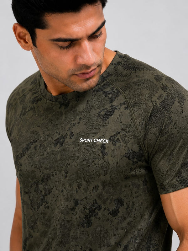 Men Jacquard Camo Active T-Shirt - Tactical Olive- Zyphor