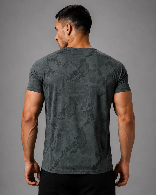 Men Jacquard Camo Active T-Shirt - Phantom Grey- Zyphor